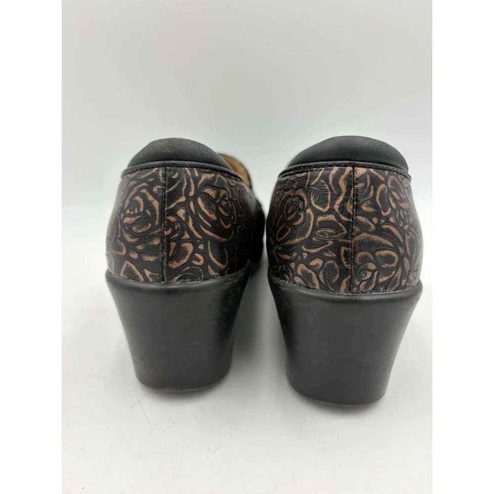 Alegria Emma Bronze Rose Embossed Floral Leather Wedge Black Women 9.5-10 EU 40
